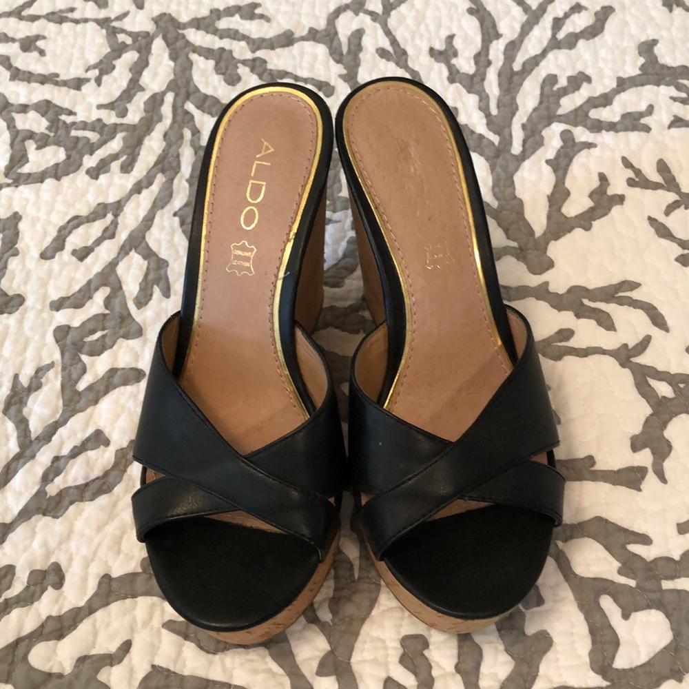 Black/Cork Aldo Wedges 6.5
